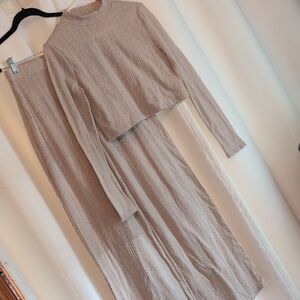 Elegant Taupe Knit Pantsuit